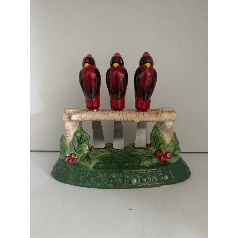 Temp-tations Figural Cardinal Spreaders with Ceramic Holder 4 Piece Set
